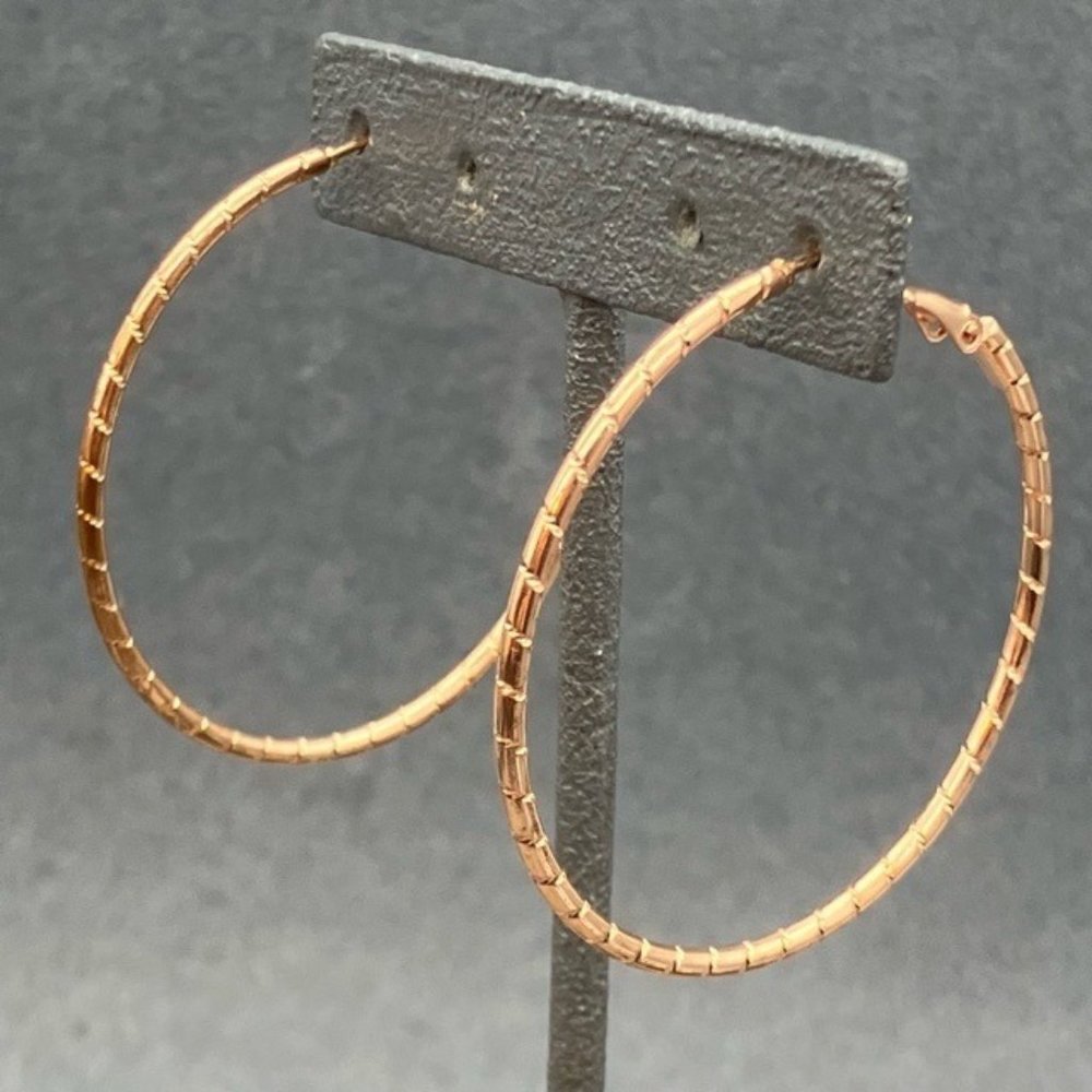 Hoop Pierced Earrings Rose Gold Copper Texture Latch Retro BoHo Soft Girl Barbie